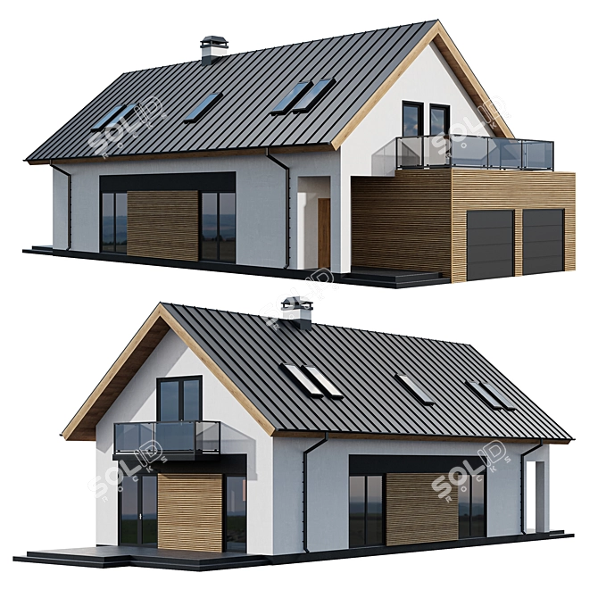 Modern Two-Story Cottage with Click Seam Roofing & Skylights 3D model image 3