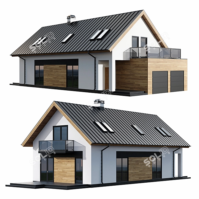 Modern Two-Story Cottage with Click Seam Roofing & Skylights 3D model image 5