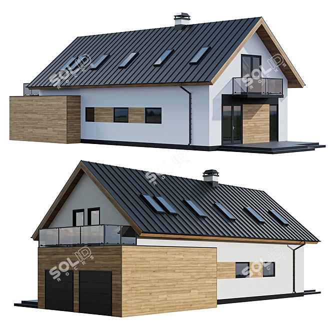 Modern Two-Story Cottage with Click Seam Roofing & Skylights 3D model image 6