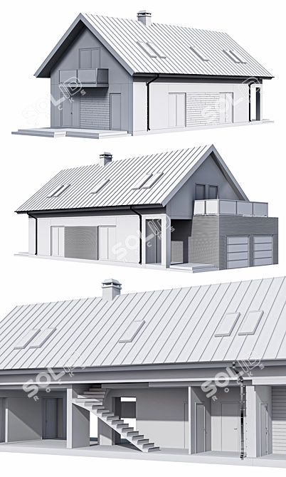 Modern Two-Story Cottage with Click Seam Roofing & Skylights 3D model image 7