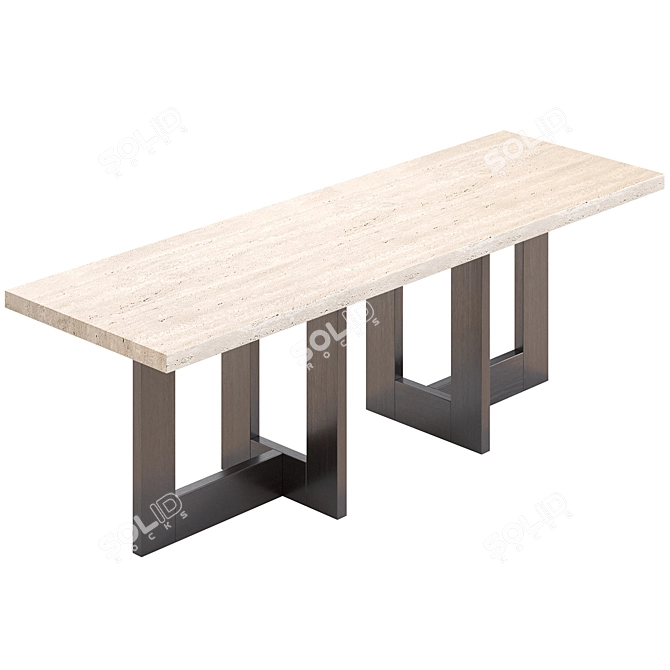  Traver Console: Stylish Black Frame, Travertine Top 3D model image 2