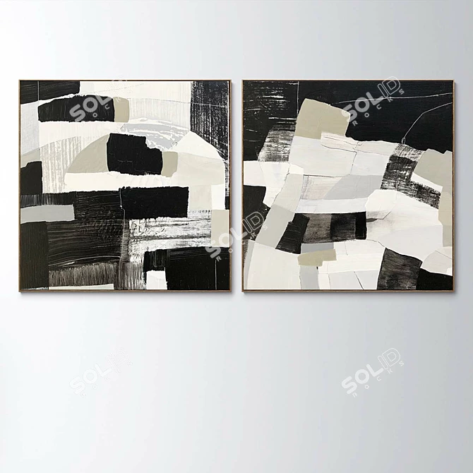 Abstract Frames: Plaster Square Photo Frames Set 3D model image 3