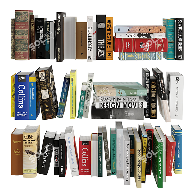 Modern Book Collection Set 3D model image 1