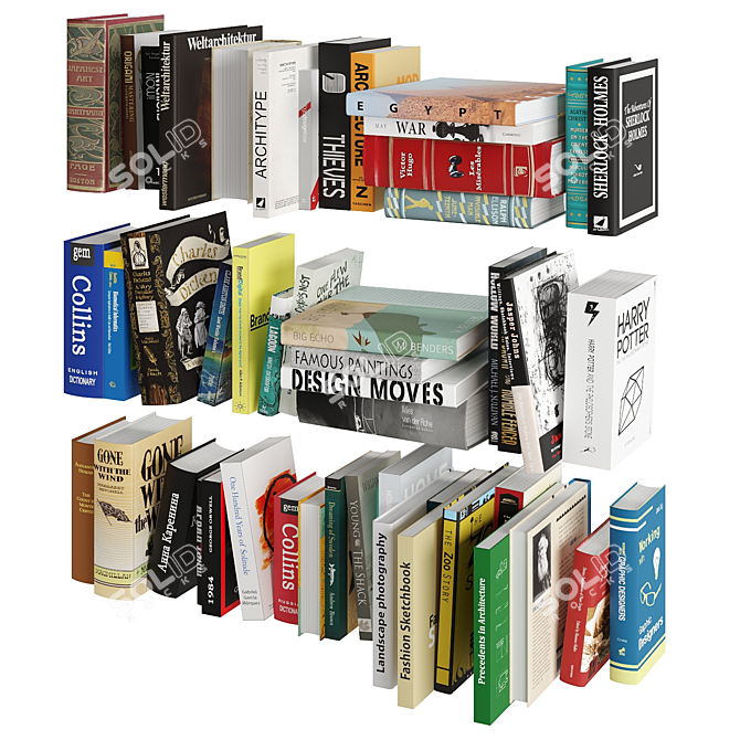 Modern Book Collection Set 3D model image 3