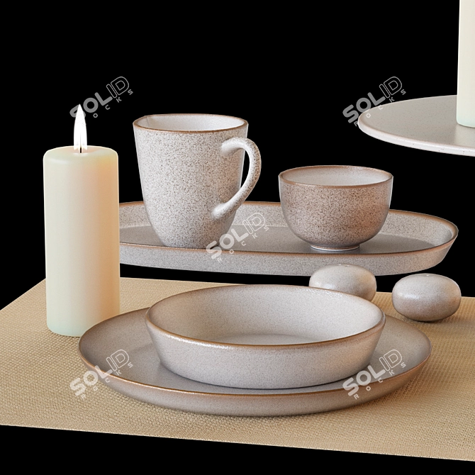 Asa Saisons Sand: Blueberry Branch Tableware Set 3D model image 4