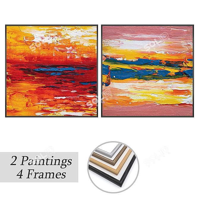 Modern Art Paintings Set 3D model image 1