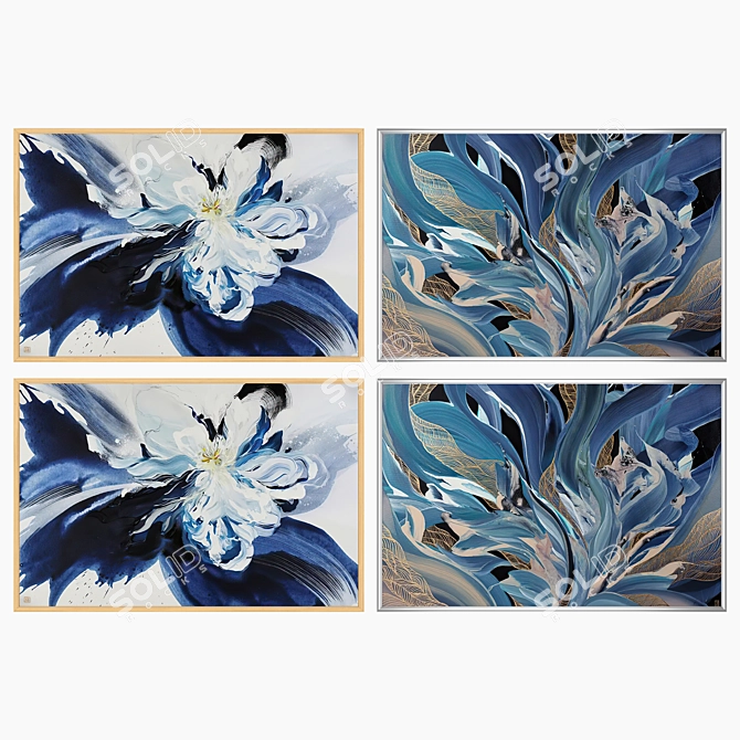 Artistic Wall Decor Set - 2 Paintings & 4 Frame Options 3D model image 3