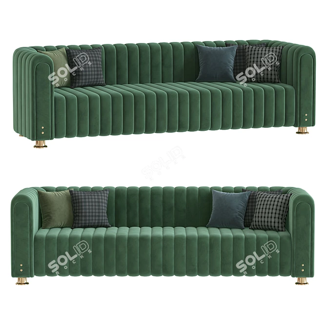 Vintage Velvet Green Sofa 3D model image 1