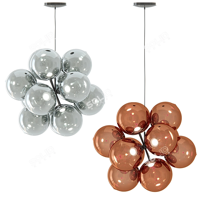 Globe Burst Chandelier: Chrome & Copper Elegance 3D model image 1