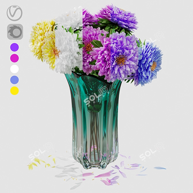 Vibrant Asters Bouquet in Vagabond Vase 3D model image 1