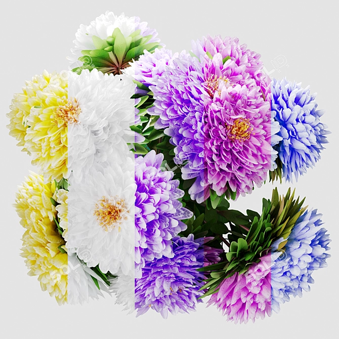 Vibrant Asters Bouquet in Vagabond Vase 3D model image 2