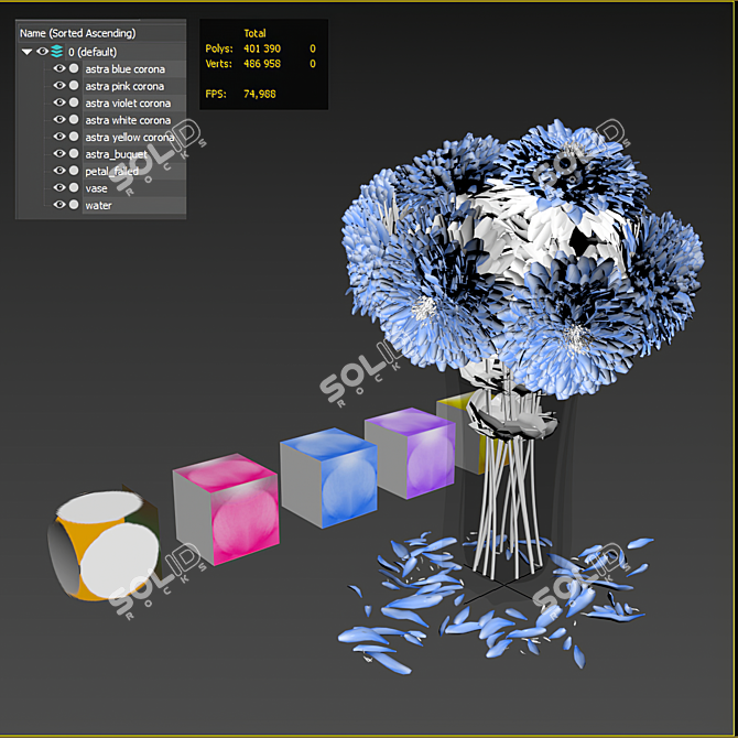 Vibrant Asters Bouquet in Vagabond Vase 3D model image 6