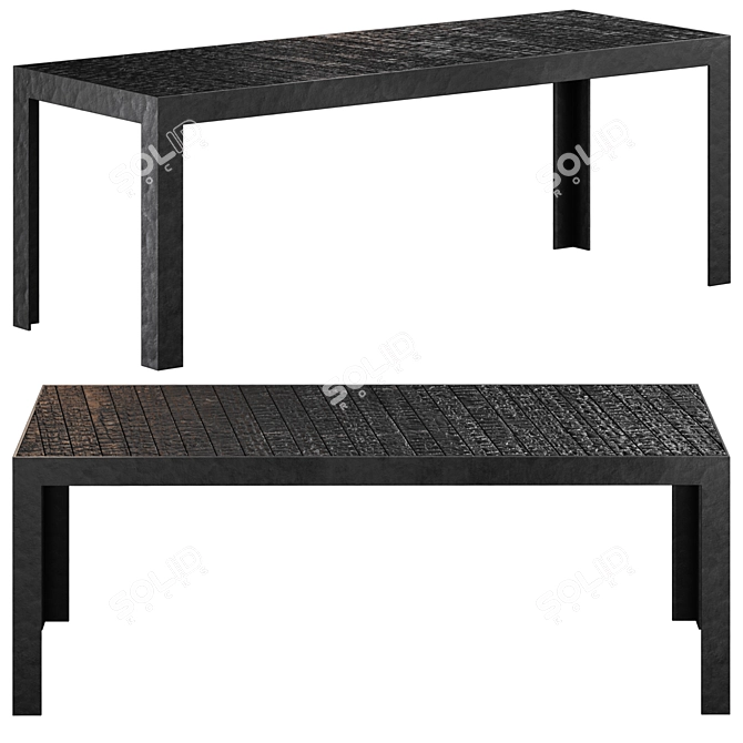 Charred Wood and Metal Loft Bench 3D model image 3