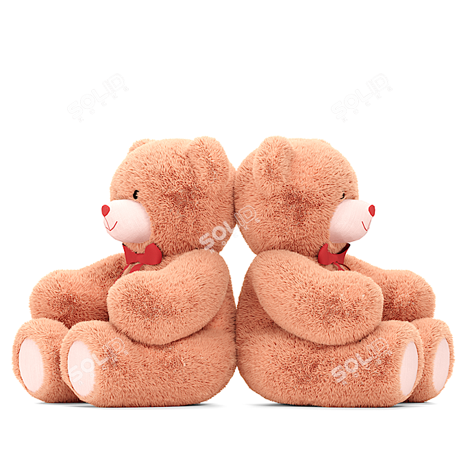 Beige Teddy Bear with Red Ribbon - Soft Plush Toy 3D model image 2