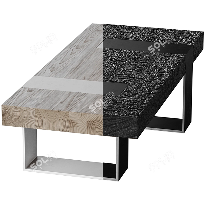 Charred Pine Coffee Table with Metal Base 3D model image 2