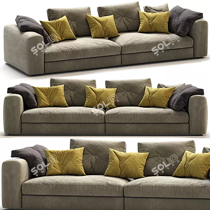 Cozy 3-Seater Fabric Sofa 3D model image 1