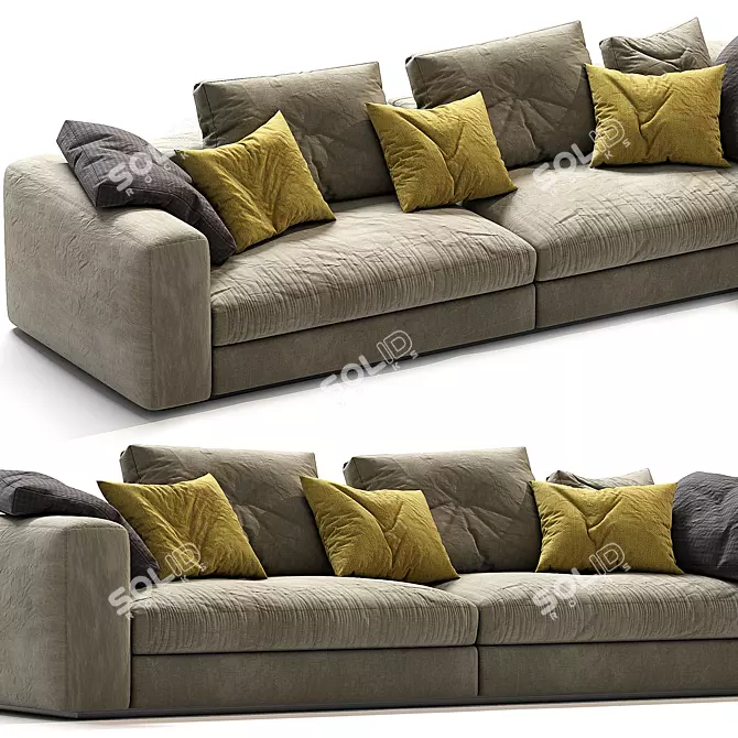 Cozy 3-Seater Fabric Sofa 3D model image 2