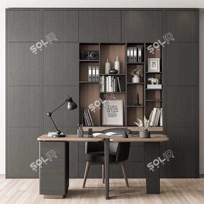 Home Office Desk and Library Gray Set - Office Furniture 286 3D model image 1