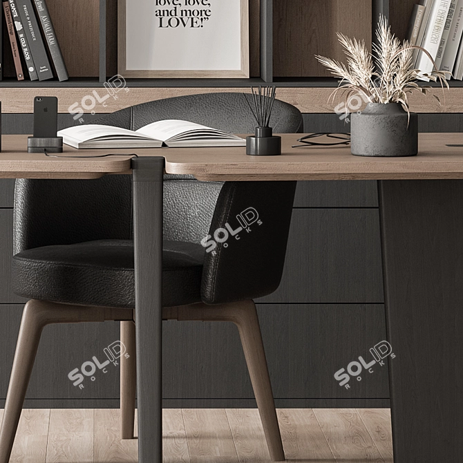 Home Office Desk and Library Gray Set - Office Furniture 286 3D model image 2