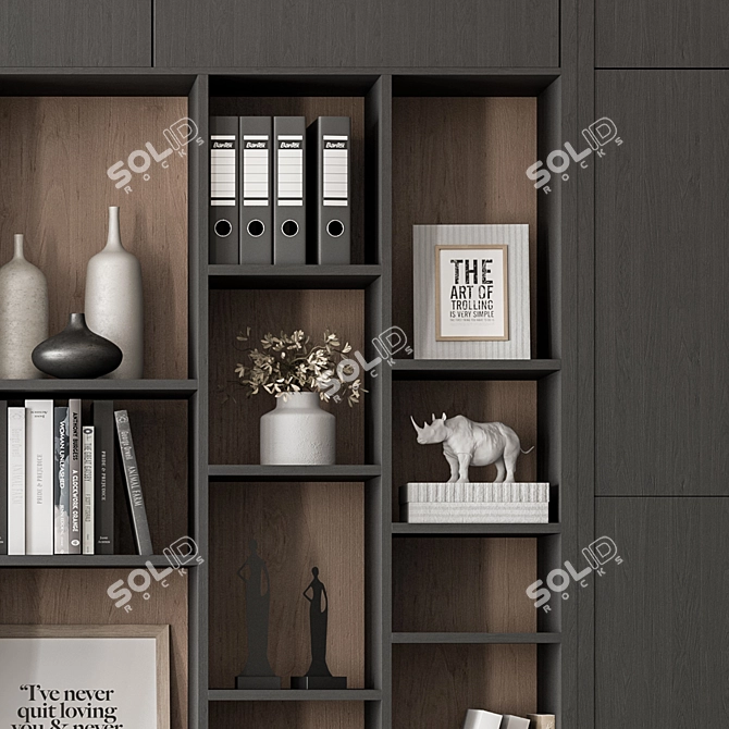 Home Office Desk and Library Gray Set - Office Furniture 286 3D model image 4