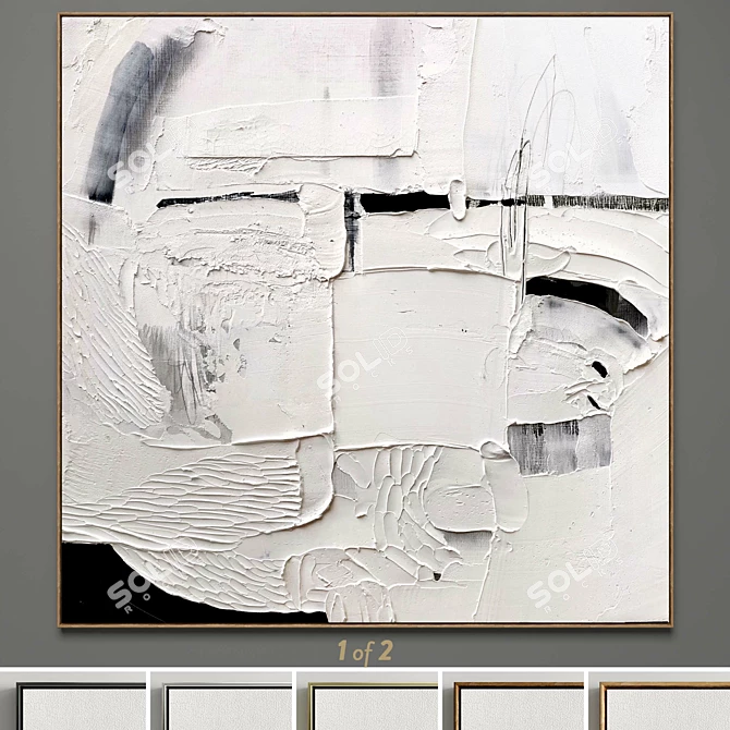 Plaster two square photo frames R-53 3D model image 1