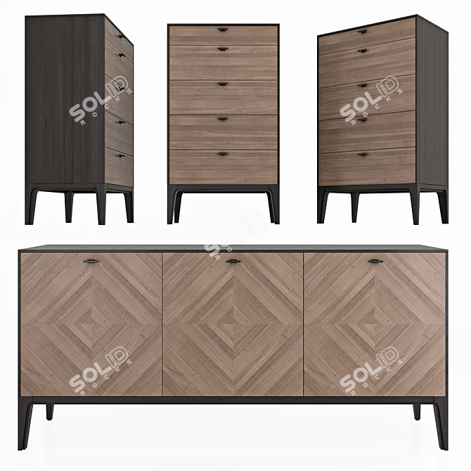 Verona 3-Door Chest Set 3D model image 1