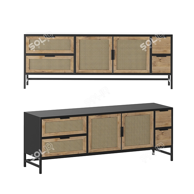 Rattan Metal TV Stand Cabinet 3D model image 1