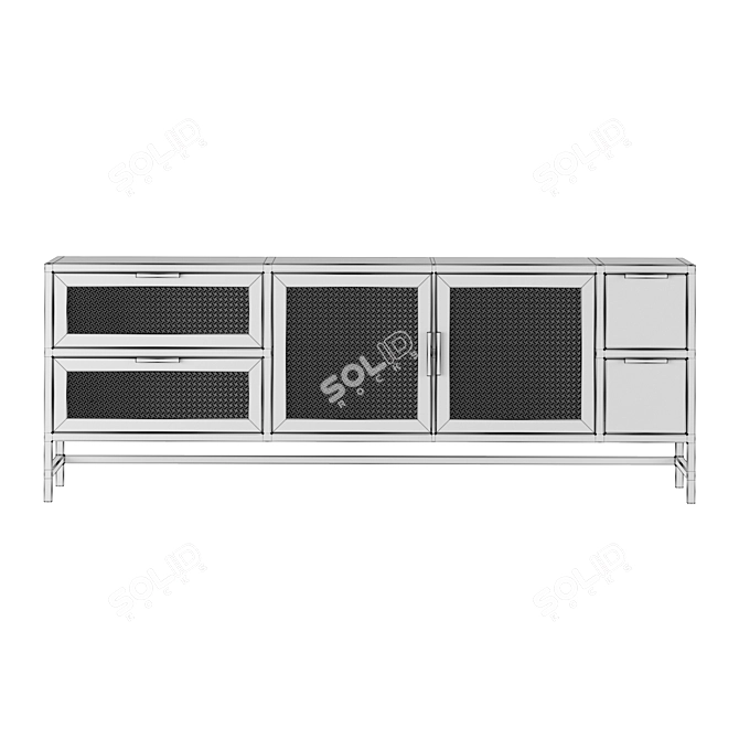 Rattan Metal TV Stand Cabinet 3D model image 2