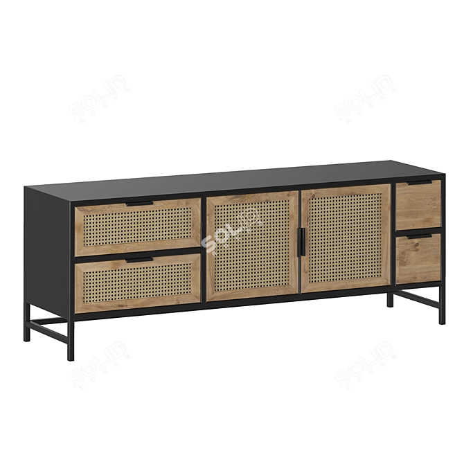 Rattan Metal TV Stand Cabinet 3D model image 3