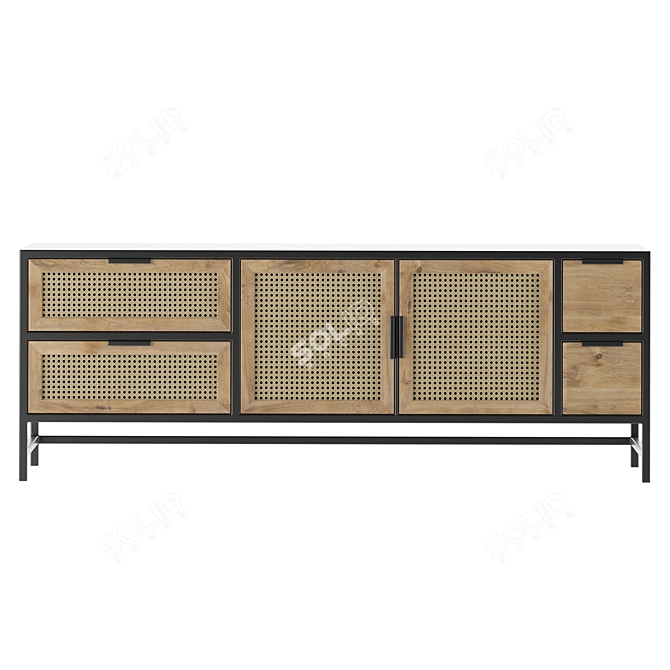 Rattan Metal TV Stand Cabinet 3D model image 4