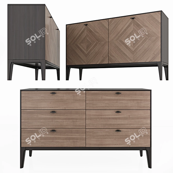 Verona Oak Chest Set Display 3D model image 1