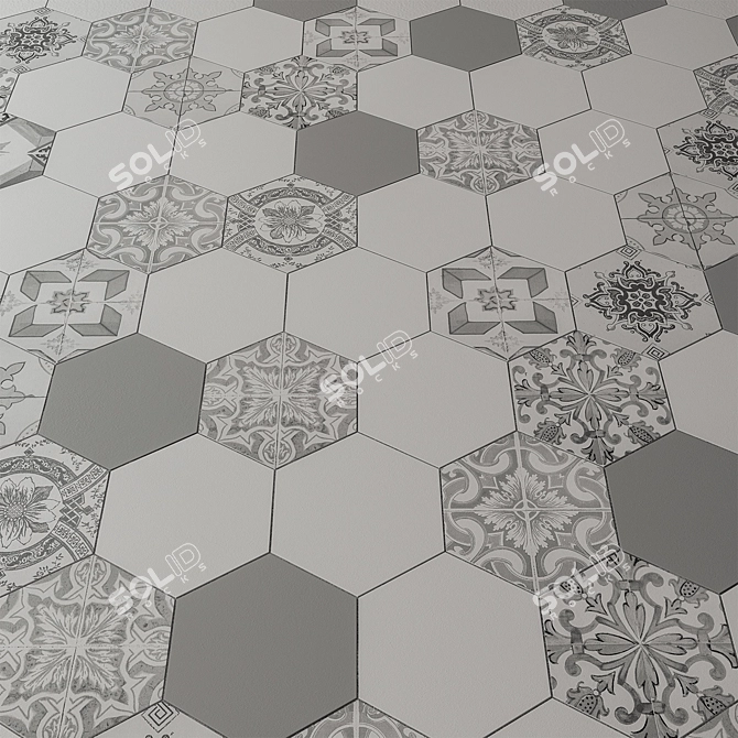 Hexagon Gray & White Tile 3D model image 1