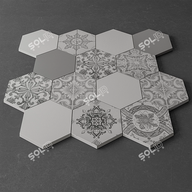 Hexagon Gray & White Tile 3D model image 2