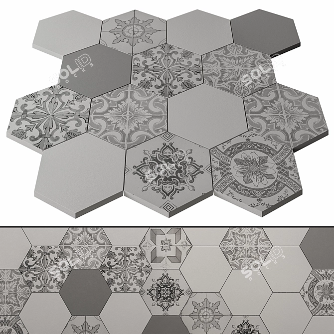 Hexagon Gray & White Tile 3D model image 3