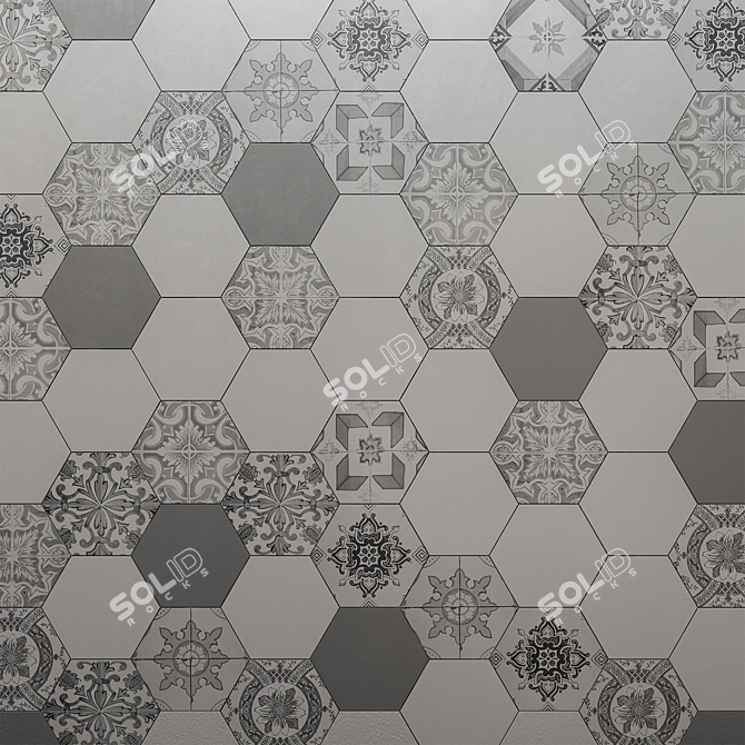 Hexagon Gray & White Tile 3D model image 4