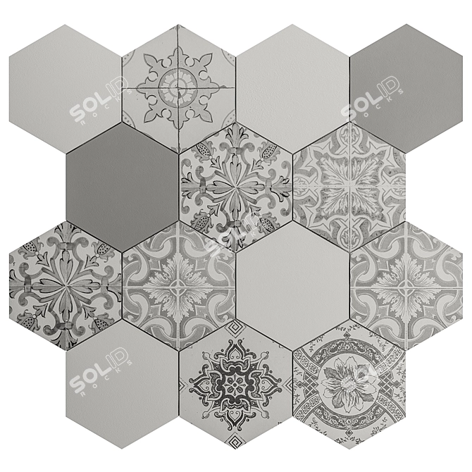 Hexagon Gray & White Tile 3D model image 5