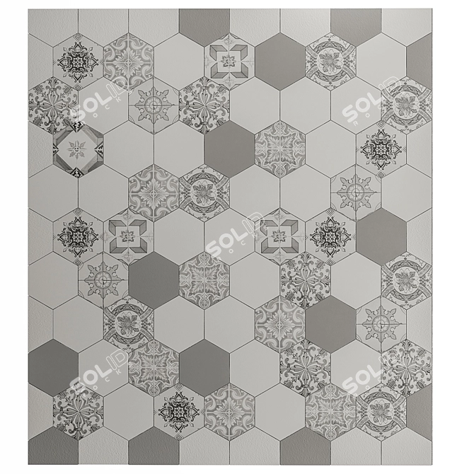 Hexagon Gray & White Tile 3D model image 6