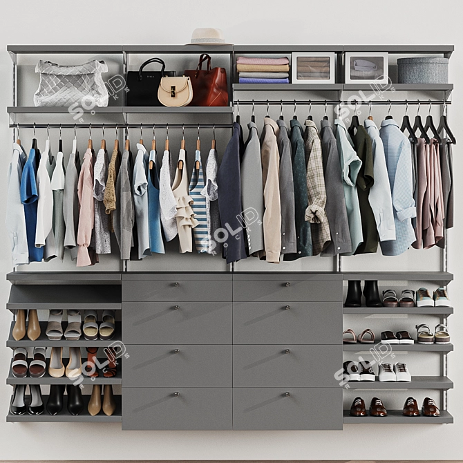 Wall-Mounted Wardrobe System, Hangers 3D model image 1