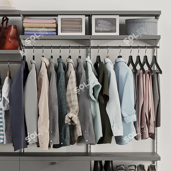 Wall-Mounted Wardrobe System, Hangers 3D model image 2