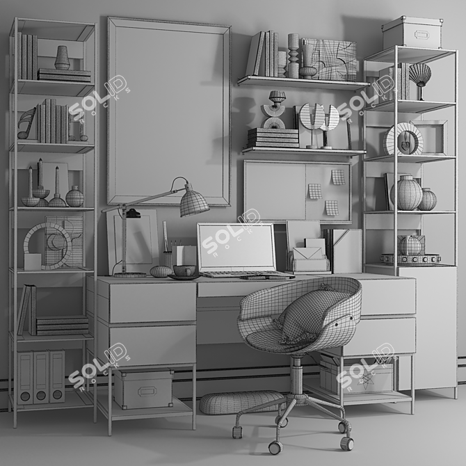 Industrial Office Set Furniture 3D model image 4