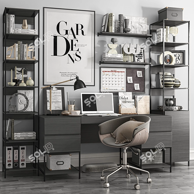 Industrial Office Set Furniture 3D model image 5