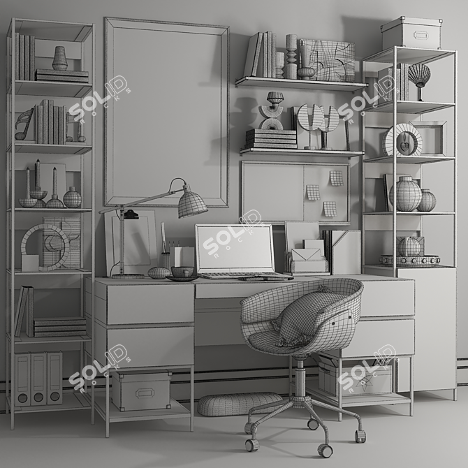 Industrial Office Set Furniture 3D model image 8