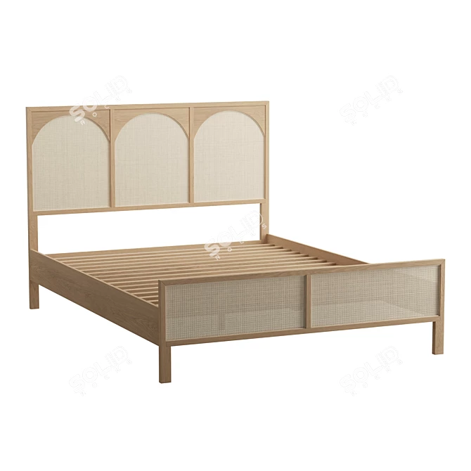  Retro Oak Cane Bed 3D model image 1