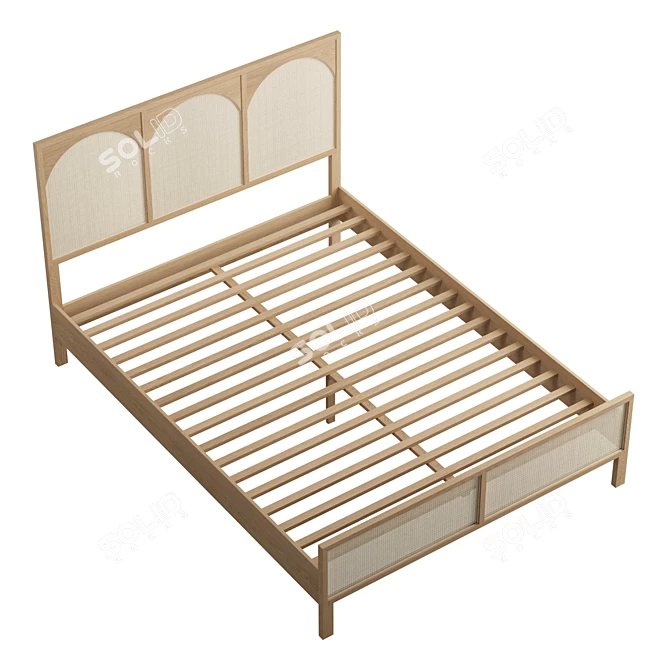  Retro Oak Cane Bed 3D model image 5