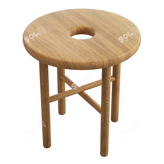 Solid Oak Round Stool 3D model image 1