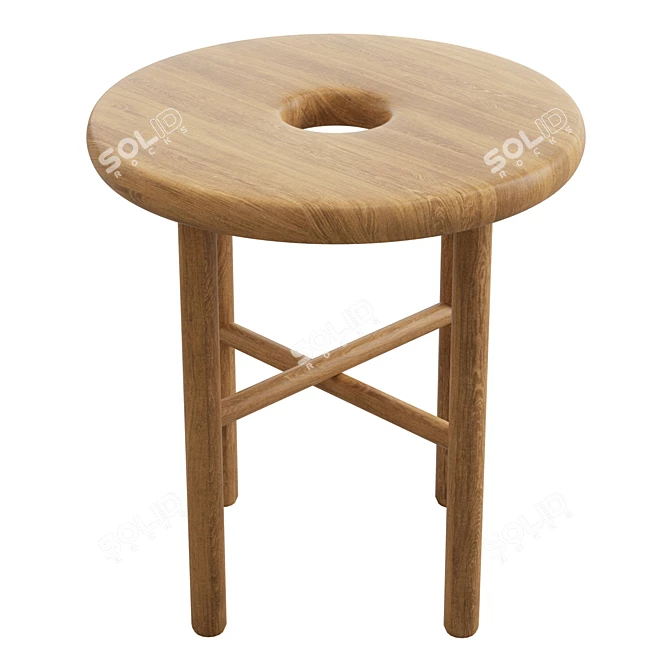 Solid Oak Round Stool 3D model image 3