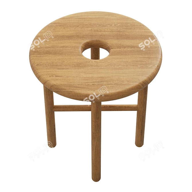 Solid Oak Round Stool 3D model image 4