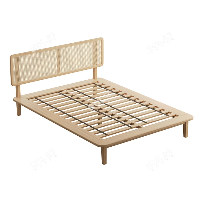 Rattan Headboard Platform Bed 3D model image 1