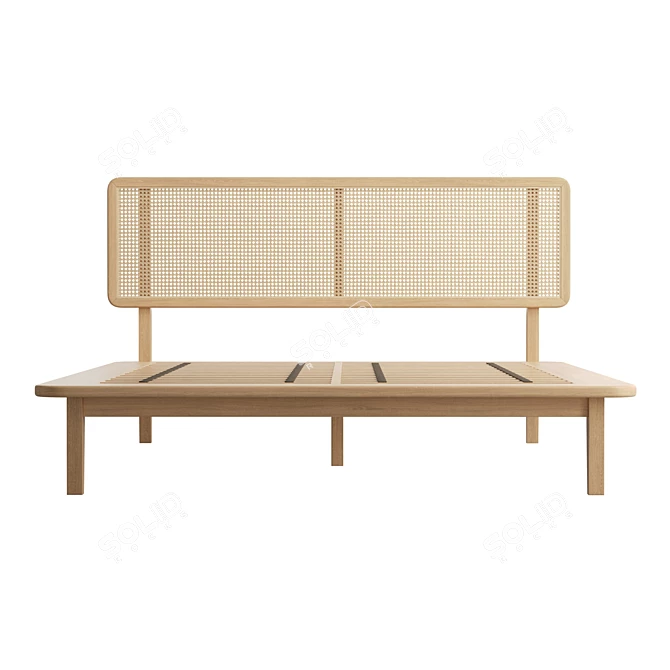 Rattan Headboard Platform Bed 3D model image 2