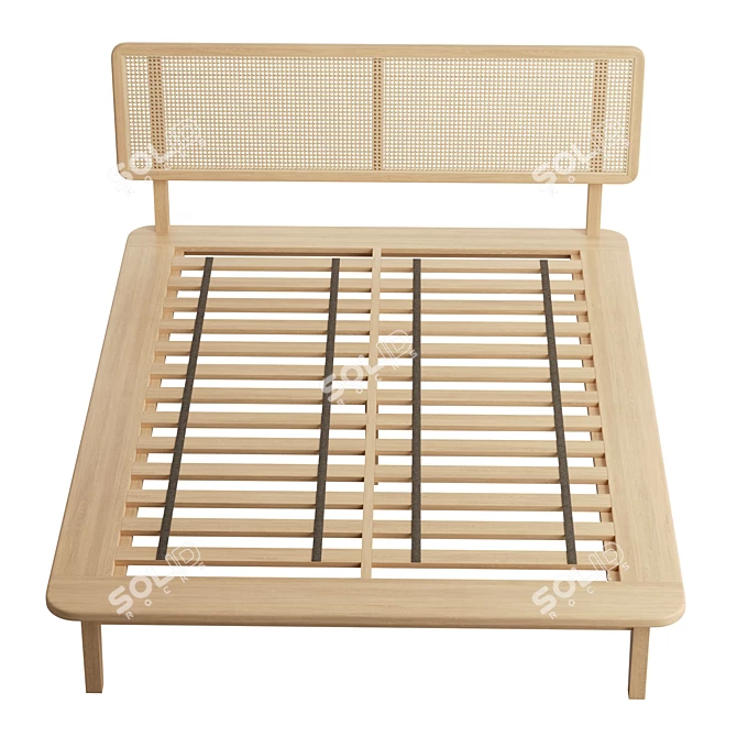 Rattan Headboard Platform Bed 3D model image 3